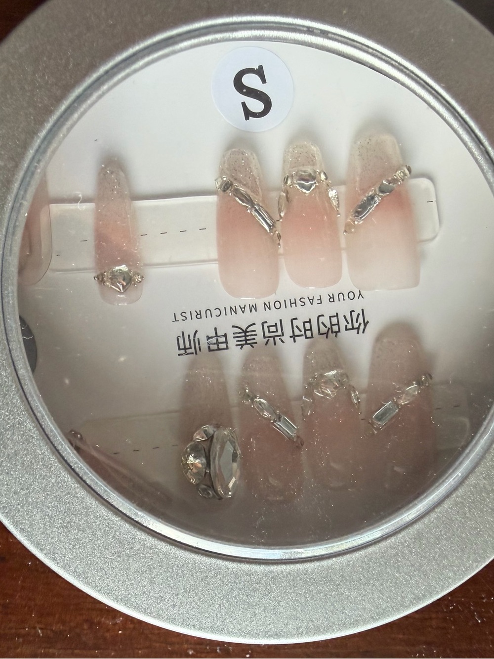 Clear Pink Acrylic Press-On Nail Set with Rhinestones